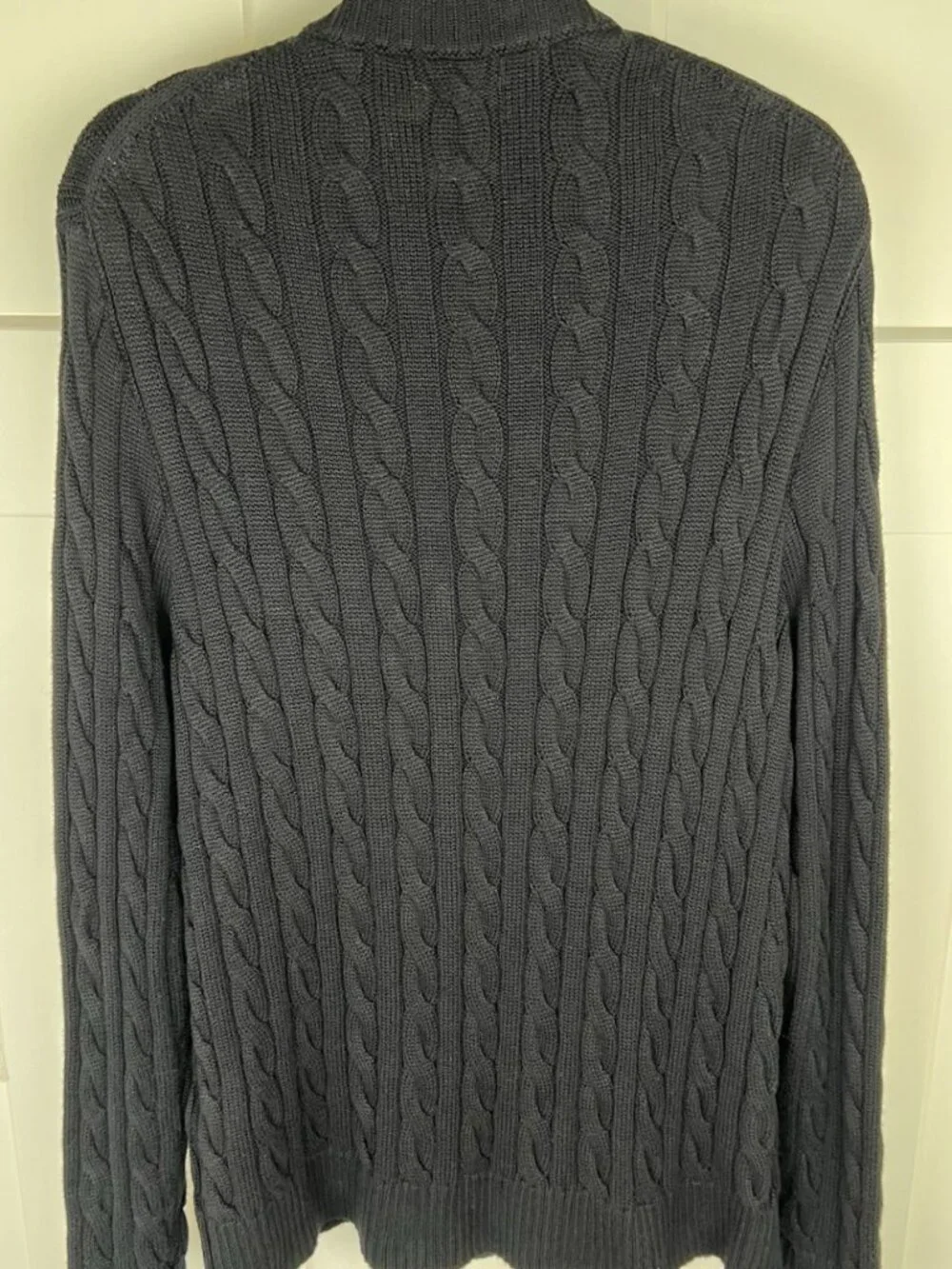 Polo Ralph Lauren Cable Knit Quarter Zip Sweater XL Black Cotton Red Pony Mock